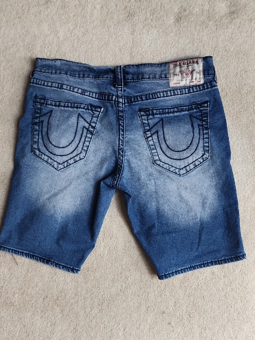 True Religion Classic Ricky Relaxed Straight  Blue Denim Shorts